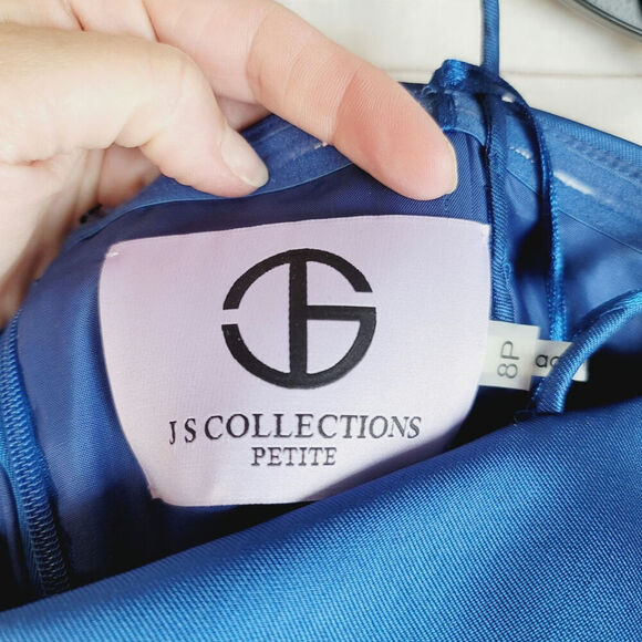 JS Collections Beaded Twill Strapless Sheath Dress in Peacock Blue, sz 8P - Picture 5 of 16